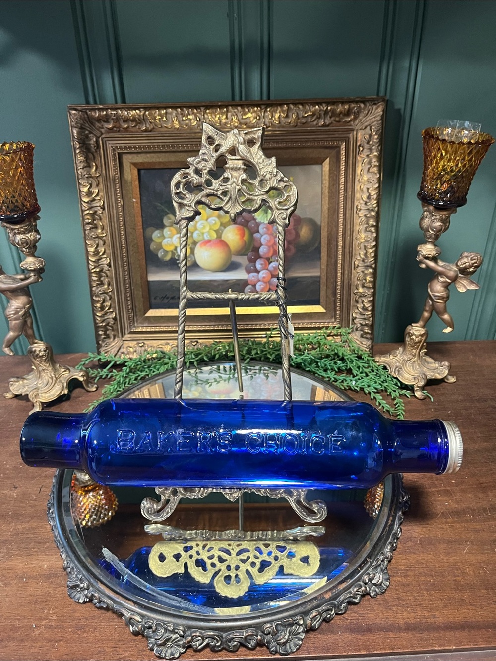 Vintage cobalt blue glass rolling pin with the lid
